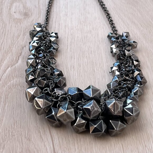 Gunmetal Faceted Beads 25" Statement Necklace / Whimsigoth / Moody Maximalism - Picture 3 of 13